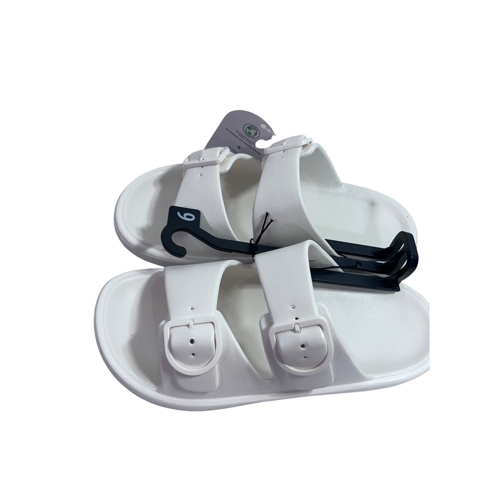 Wonder Nation EVA Footbed Sandals 6 White Double Buckle Slides Kids